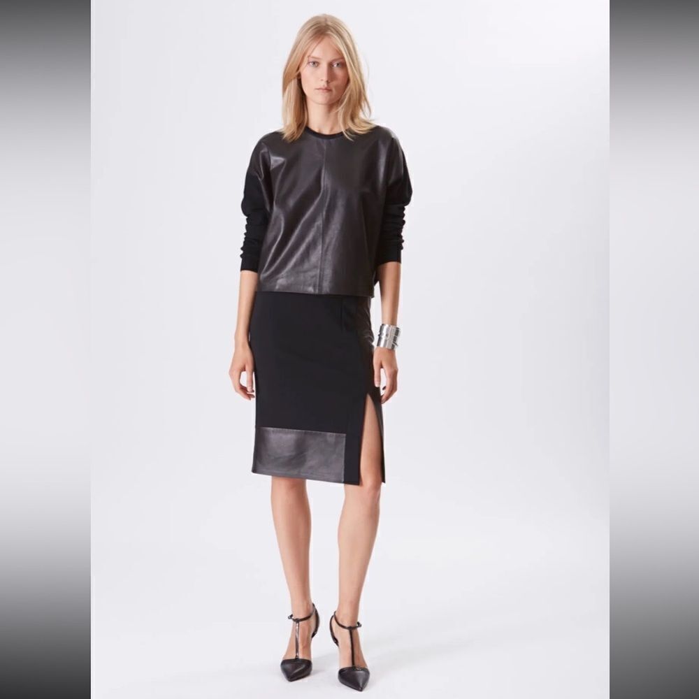 Ralph Lauren Pre-Spring 2016 Collection Black Cashmere & Lamb Leather Popover